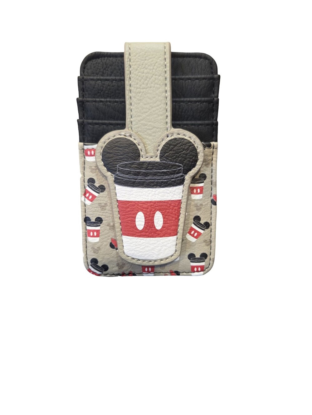 Disney Parks Mickey & Minnie Mouse Coffee Cup Cardholder ID Wallet NEW